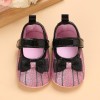 Baby Girl Bowknot Decor Striped Velcro Strap Shoes