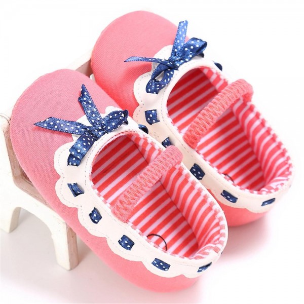 Baby Girls Elastic Band Bow Polka Dot Princess Flat Shoes