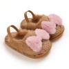 Baby Girls Fur Closed Toe Bow Decor Slip On Sandals Baby Shoes