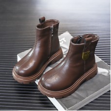 2023 Autumn/Winter New Children's Martin Boots Genuine Leather Plush Girls' Mid Length Boots Korean Edition Mid Size Boys' Single Boots
