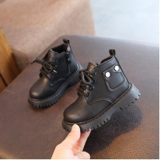 2023 Children's Spring And Autumn Martin Boots Pocket Leather Boots Baby Mid Cap Boots Side Zipper Men's And Women's Fashion Small And Medium Children's Shoes